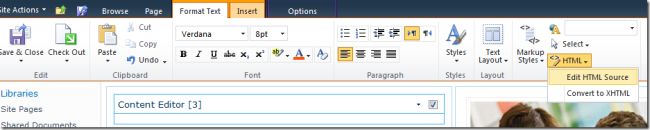 Edit HTML Source button